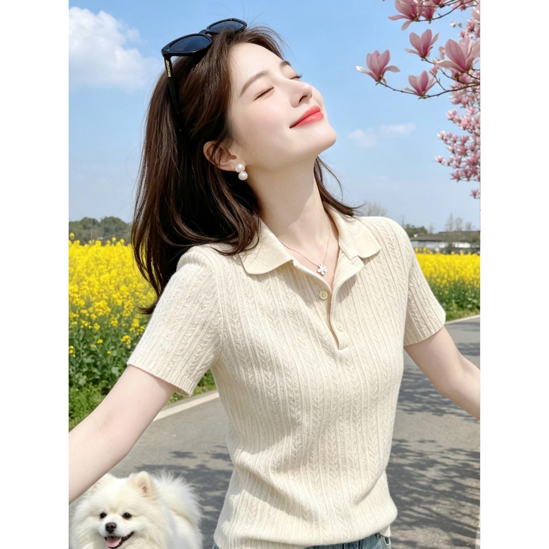 欧货高级感杏色冰丝针织PO图片