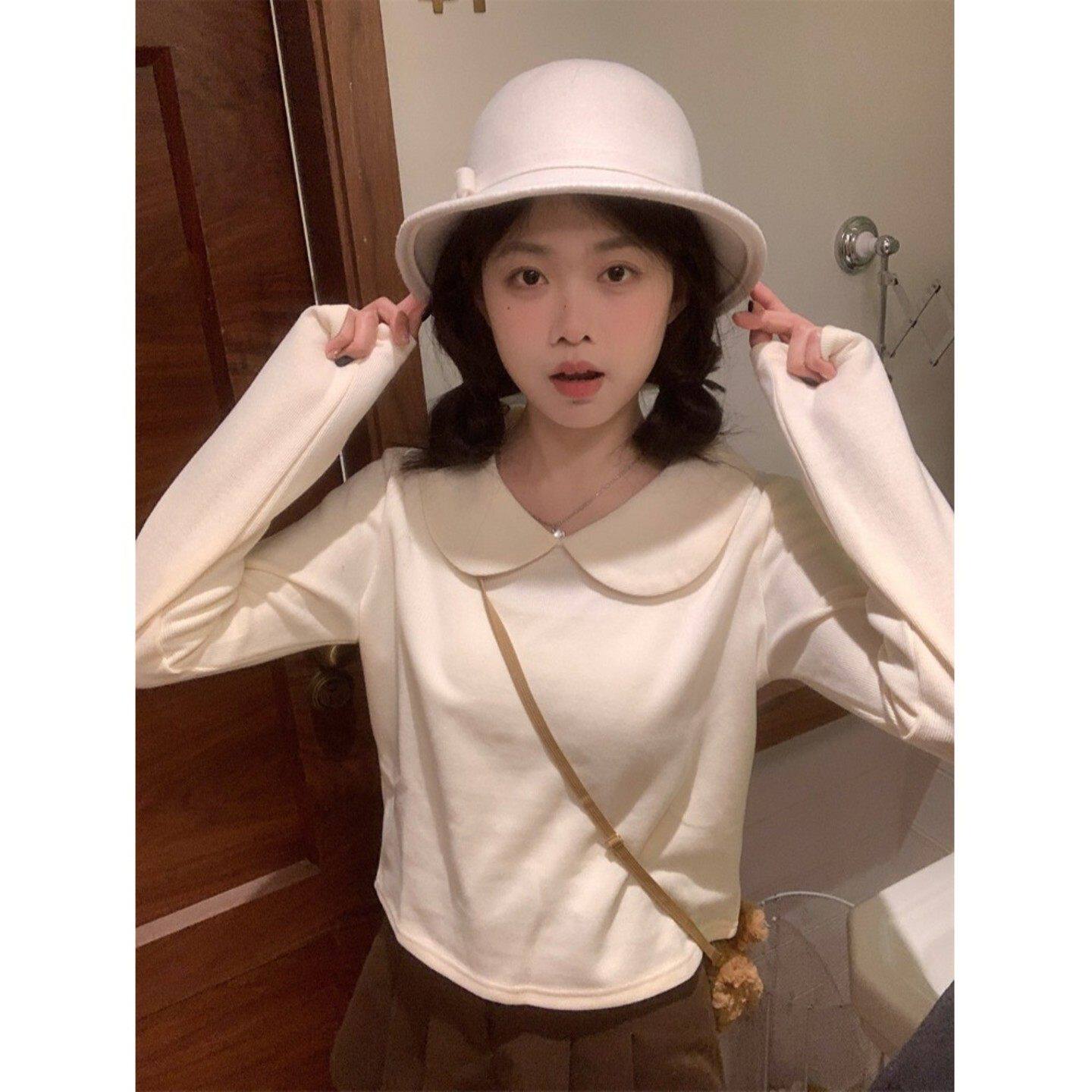 娃娃领甜美内搭打底衫女秋冬新款胖MM遮肉显瘦羽绒服内搭保暖上衣