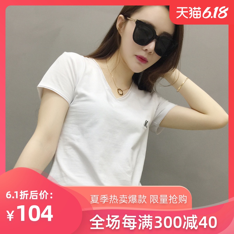 欧洲站2020年新款女装欧货潮鸡心领白色t恤女短袖纯棉夏季体恤衫
