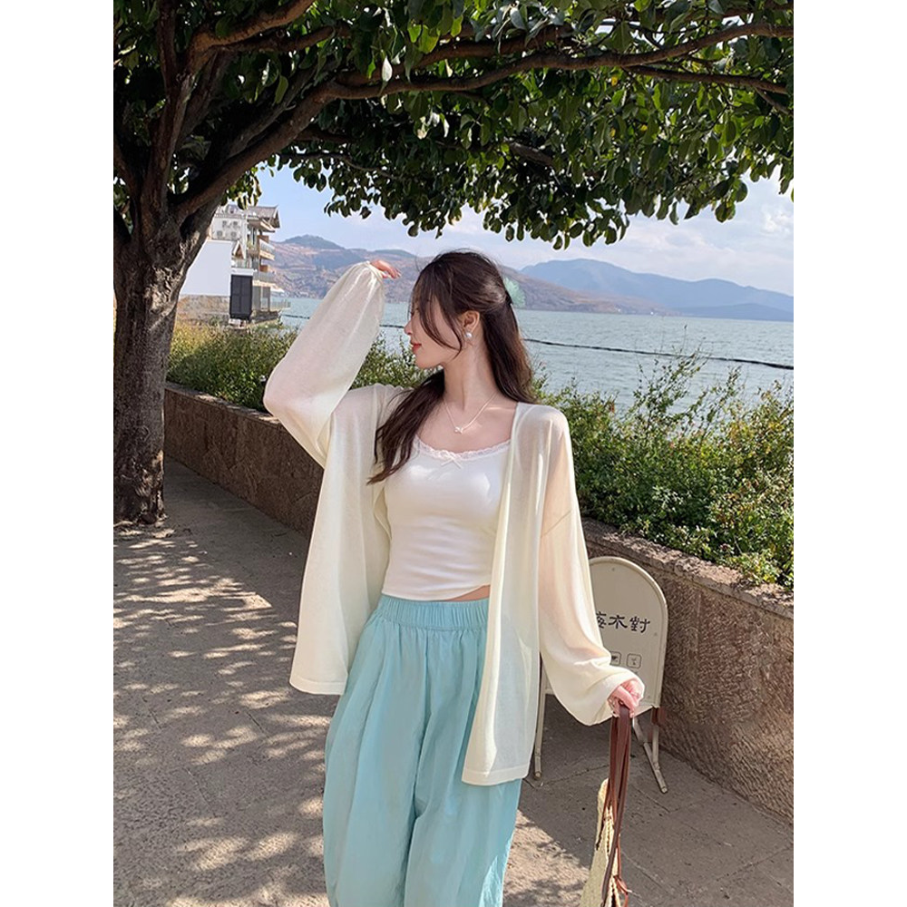 亚麻冰丝防晒衣针织开衫外套女2026夏季薄款中长款配吊带裙外搭