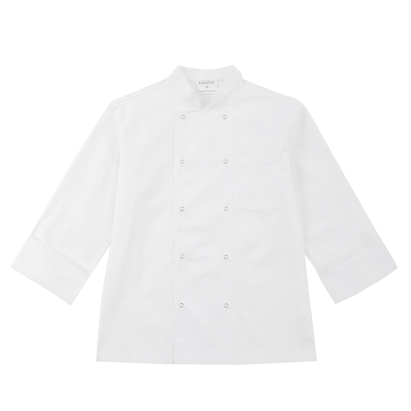 酒店后厨师服长袖七分袖男女秋冬装涤棉工作服白色双排扣餐厅工衣