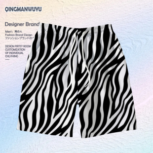 五分裤 男女大码 夏季 薄款 美式 沙滩裤 豹纹多巴胺潮流休闲宽松短裤