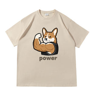 男女同款 power柯基健身运动落肩款 260克重磅短袖 T恤衫 tee 上衣夏季