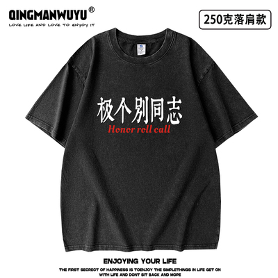 极个别同志搞笑老师点名男女重磅水洗做旧短袖T恤宽松衣服夏季tee