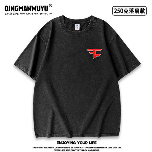 Faze Clan战队服CSGO比赛水洗做旧重磅短袖T恤男女同款夏季潮tee