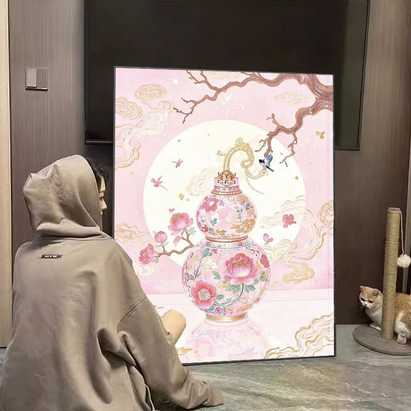 福禄喜鹊荷花十字绣diy刺绣装饰画轻奢高级感寓意好餐厅客厅挂画图片