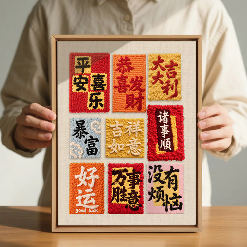 戳戳绣diy材料包毛线刺绣装饰画手工简单制作寓意中国风相框摆件