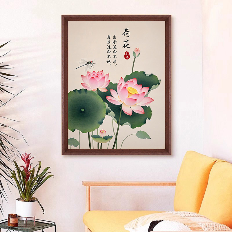 荷花十字绣2025新款客厅中国风花卉满绣花开富贵大气手工diy刺绣