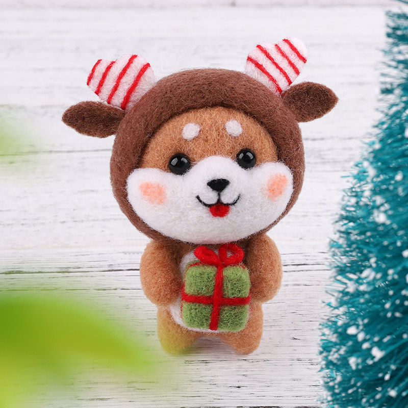 柴犬狮子羊毛毡戳戳乐diy手工制作材料包 戳戳绣殷越纤维手作玩偶