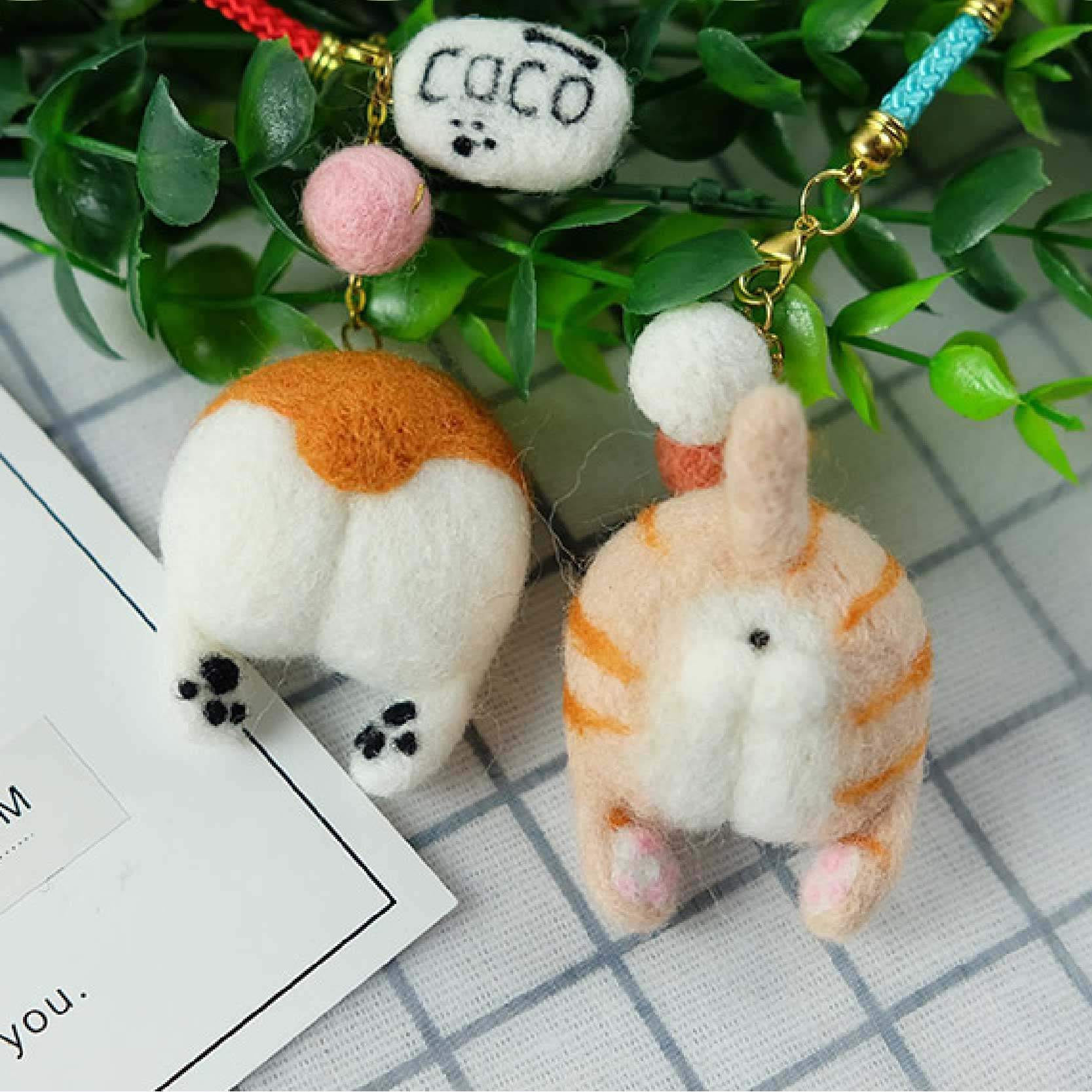 喜博羊毛毡戳戳乐diy手工材料包柯基屁股猫爪情侣玩偶钥匙扣新手