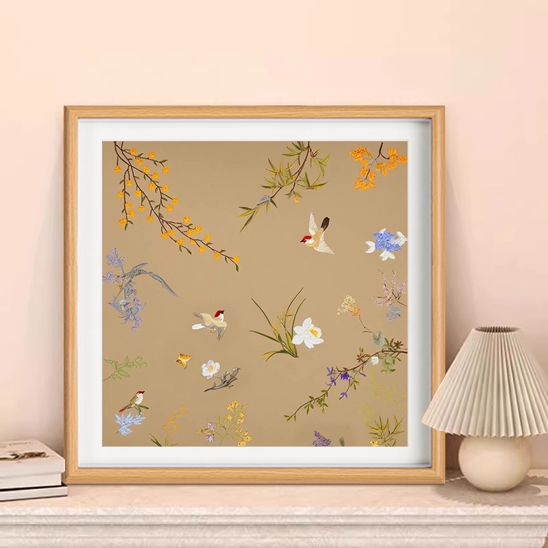 2025新款花鸟图新中式十字绣轻奢手工刺绣高级装饰画客厅沙发挂画图片