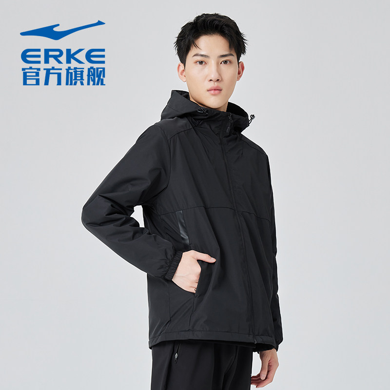 鸿星尔克运动风衣秋冬男士加绒保暖户外跑步防风衣夹克上衣外套男