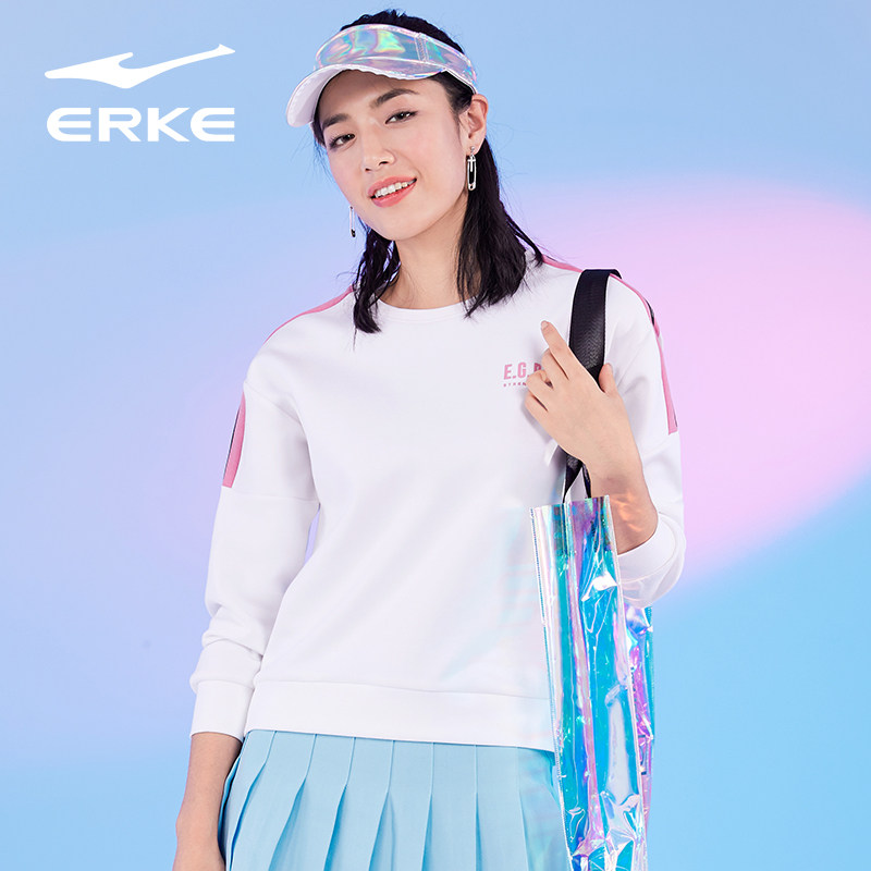 Erke Sports sweater 2021 Autumn new pattern T-shirts leisure time Pullover Long sleeve Versatile jacket Women's wearin the Sportswear/Casual Clothing , Sports Sweater/Pullover  category - from Buy2taobao.com to provide professional Taobao agent buy service