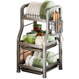 厨房置物架碗碟收纳架家用多功能碗架放筷盒碗柜窄小型碗盘沥水架