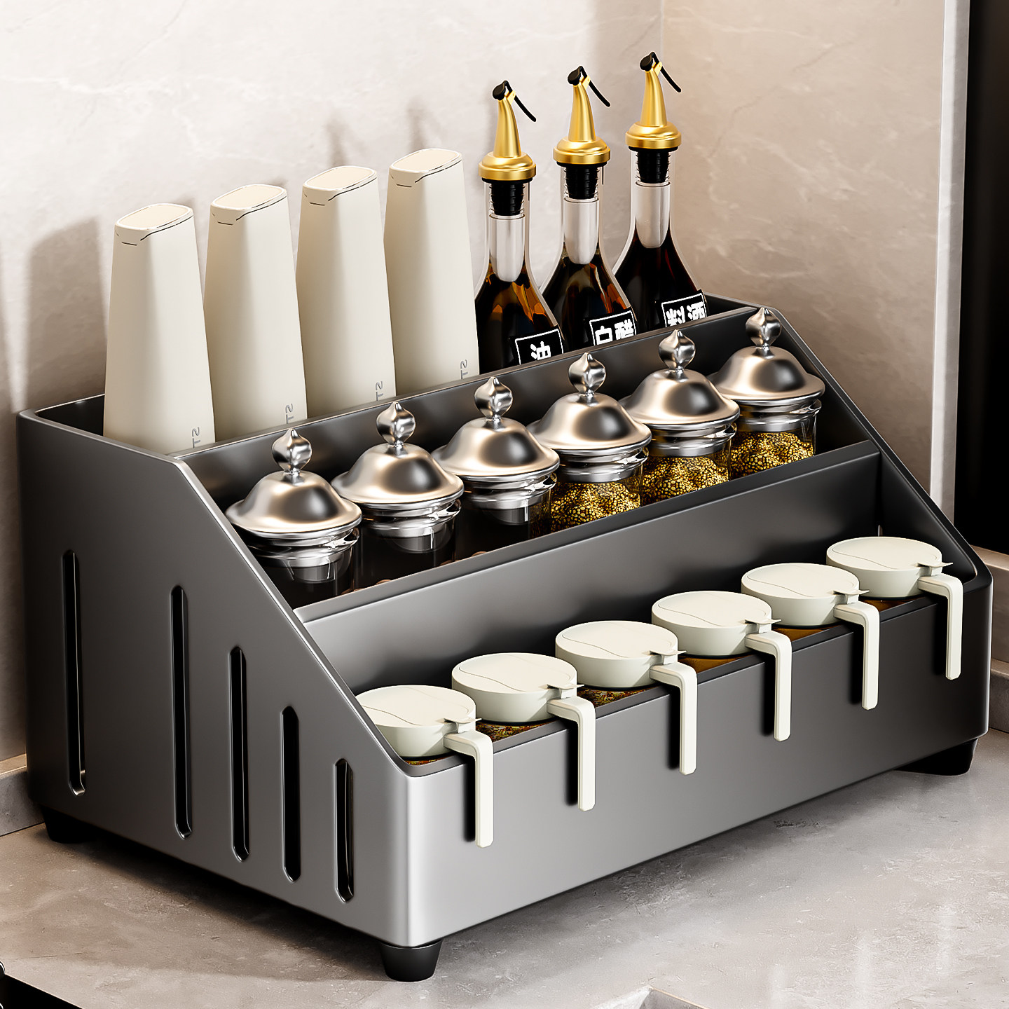厨房调料品置物架2026新款台面多层多功能放油盐酱醋调味罐子收纳