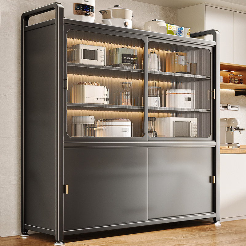 厨房置物架多功能落地柜推拉门多层餐边柜家用锅具碗碟收纳储物柜,厨房/烹饪用具,厨房置物架/置物柜/角架,淘宝优惠券,粉丝福利购,淘宝优惠卷