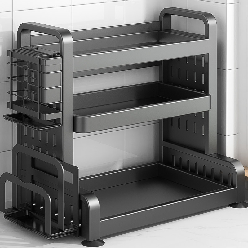 厨房调料置物架刀架多功能台面调料品收纳盒不锈钢调味品架子1366