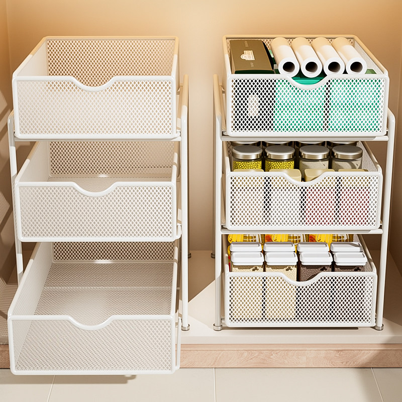 厨房下水槽抽拉式置物架橱柜内抽屉拉篮分层架子双层超深收纳神器,厨房/烹饪用具,水槽置物架,淘宝优惠券,粉丝福利购,淘宝优惠卷