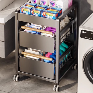 阳台洗衣机侧边置物架落地小推车可移动带轮多层浴室卫生间收纳柜