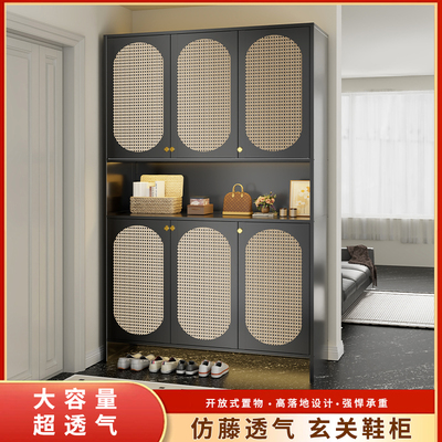 鞋柜家用门口钢制2025新款一体靠墙藤编入户玄关屏风隔断中古鞋架