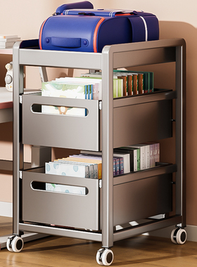 桌下书包置物架落地带轮书架桌边神器可移动小推车桌底书本收纳架