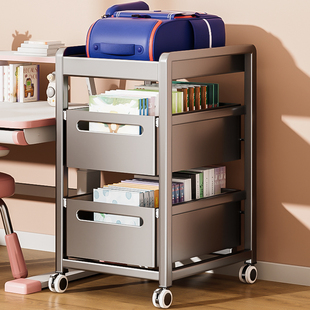 桌下书包置物架落地带轮书架桌边神器可移动小推车桌底书本收纳架