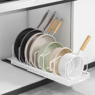 厨房置物架家用抽拉式锅盖锅具碗碟盘收纳架柜内多功能可伸缩锅架