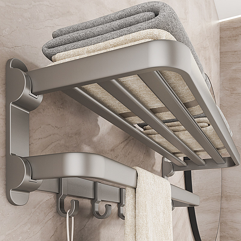 枪灰太空铝毛巾架壁挂式卫生间浴室置物架免打孔洗手间厕所浴巾架