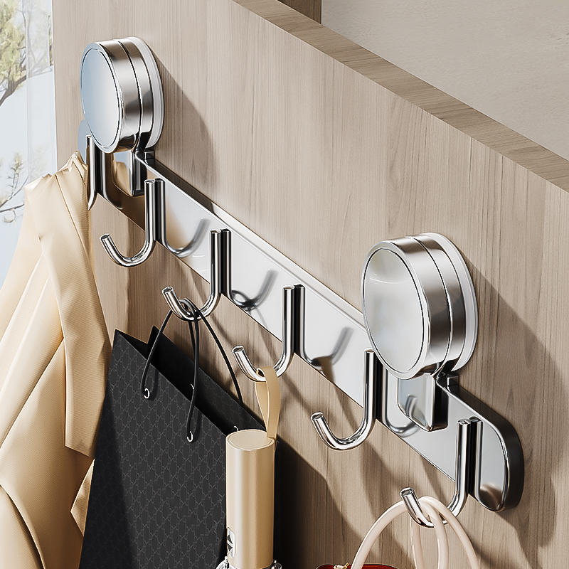 新款不锈钢吸盘门后排挂钩强力免打孔浴室置物架入户门挂衣架收纳