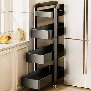 门后窄架厨房夹缝置物架冰箱侧边极窄缝隙收纳柜卫生间抽拉小推车