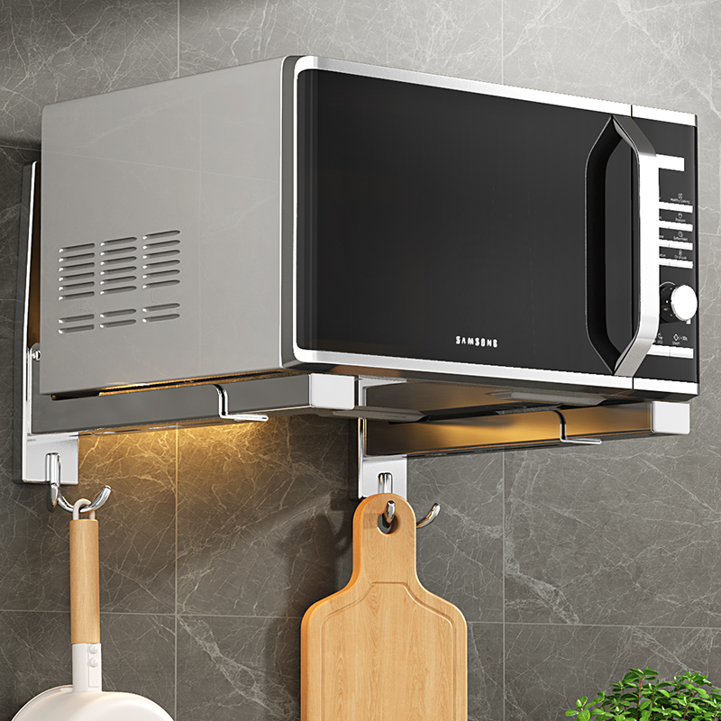 可伸缩微波炉置物架壁挂式家用厨房不锈钢烤箱架支架托架悬空挂墙