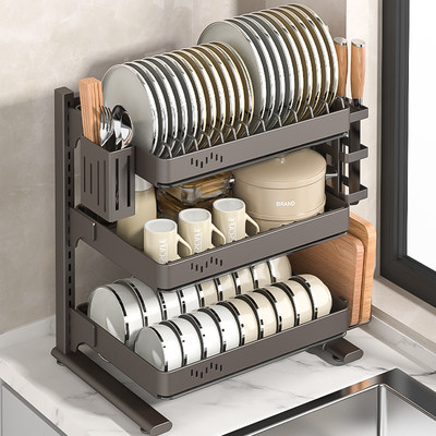 不锈钢厨房置物架碗碟沥水架家用多功能放碗架碗筷碗盘收纳盒碗柜