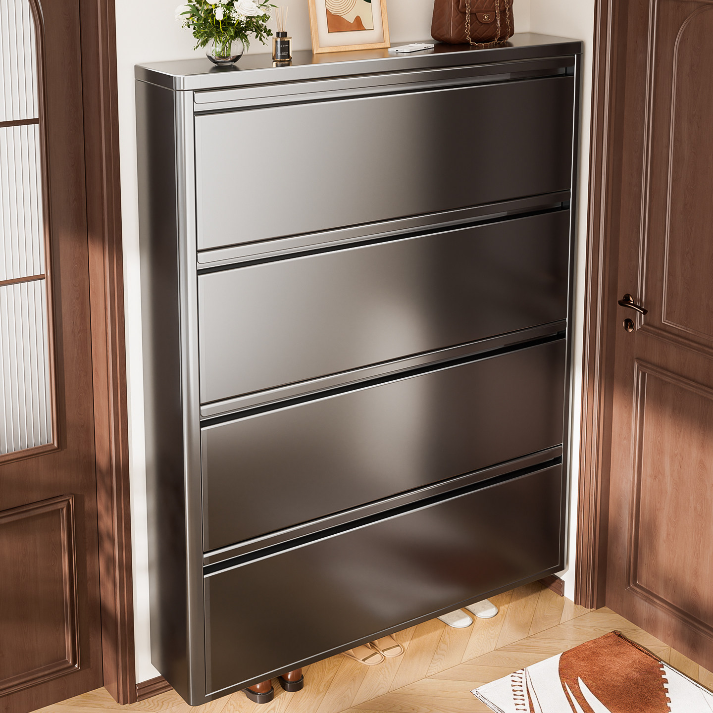 15/12/10cm超薄翻斗鞋柜钢制家用门口极小窄一体靠墙入户玄关鞋架,住宅家具,鞋柜,淘宝优惠券,粉丝福利购,淘宝优惠卷