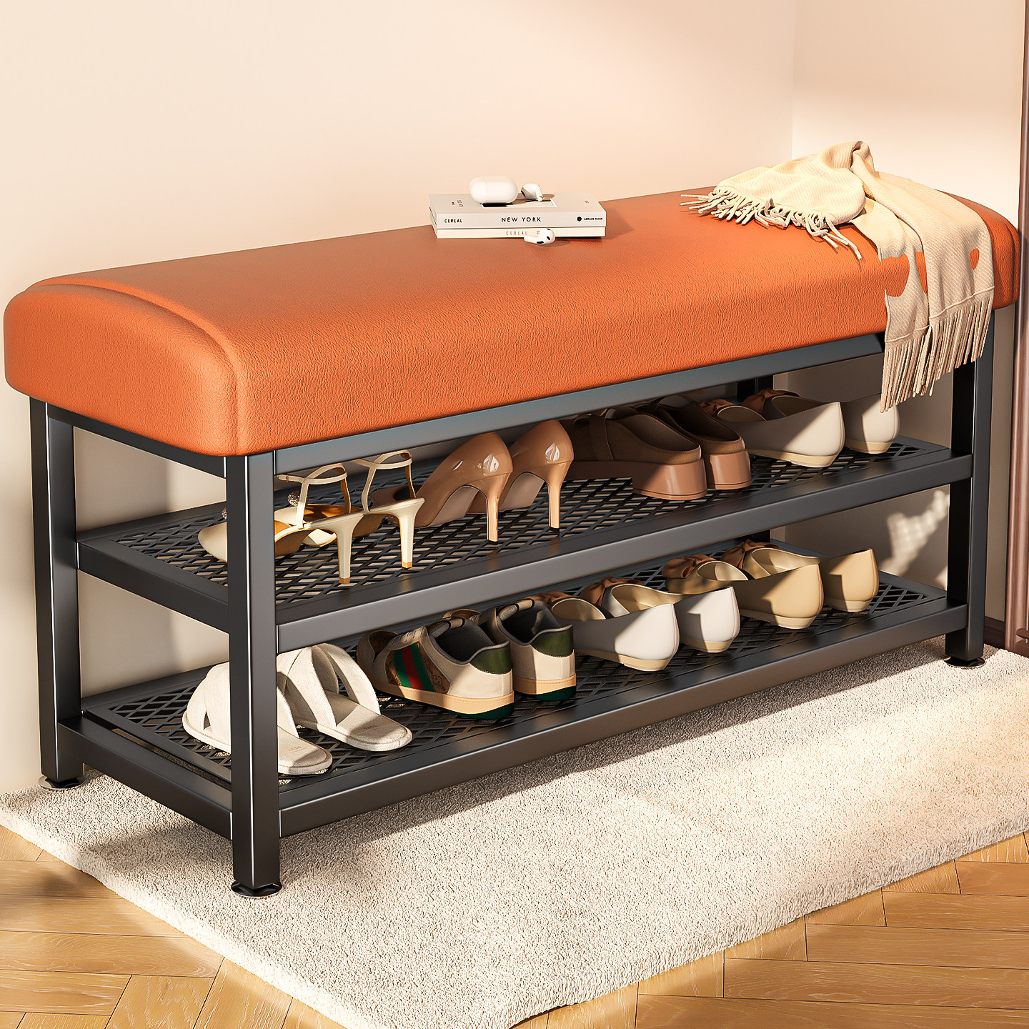 换鞋凳家用可坐鞋柜坐凳一体入户门铁艺轻奢高级感穿鞋凳进门鞋架,住宅家具,换鞋凳,淘宝优惠券,粉丝福利购,淘宝优惠卷