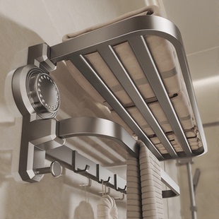 免打孔吸盘毛巾架卫生间浴巾架子浴室置物架一体厕所收纳挂钩挂杆