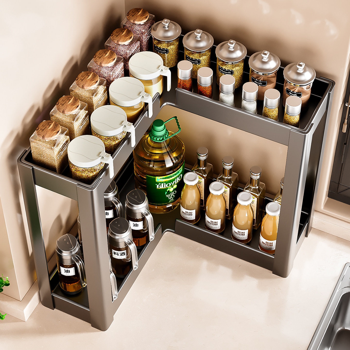 厨房转角调料品置物架2026新款多功能刀架台面拐角调味料放置收纳