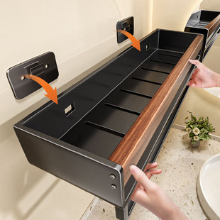 胡桃木浴室置物架免打孔洗手洗漱台收纳卫生间厕所壁挂式墙上架子