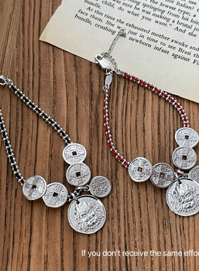 S925纯银黄财神五帝钱币手链女小众设计感高级轻奢气质百搭手饰