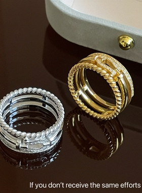 S925纯银关晓彤同款三环马蹄满钻戒指指环女轻奢高级感小众设计