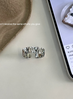 S925纯银韩版极简阶梯不规则折痕开口戒指轻奢小众ins气质高级