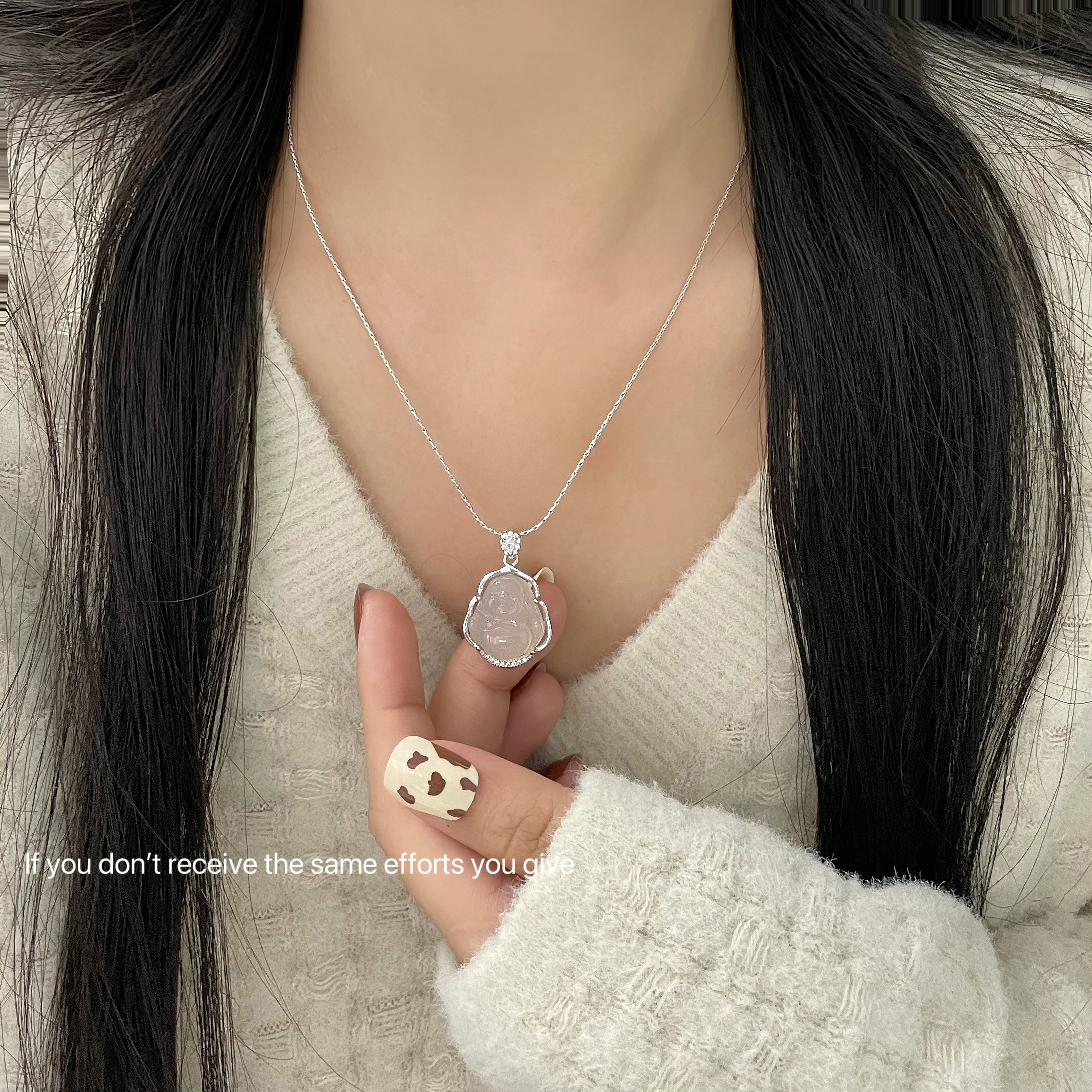 冰种玉髓佛公吊坠项链女弥勒佛