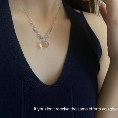 S925纯银天然白水晶宫廷蕾丝项链精致百搭奢华气质潮流时尚高级感