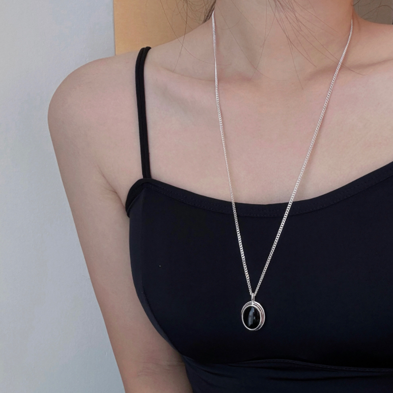 黑玛瑙椭圆项链百搭时尚简约