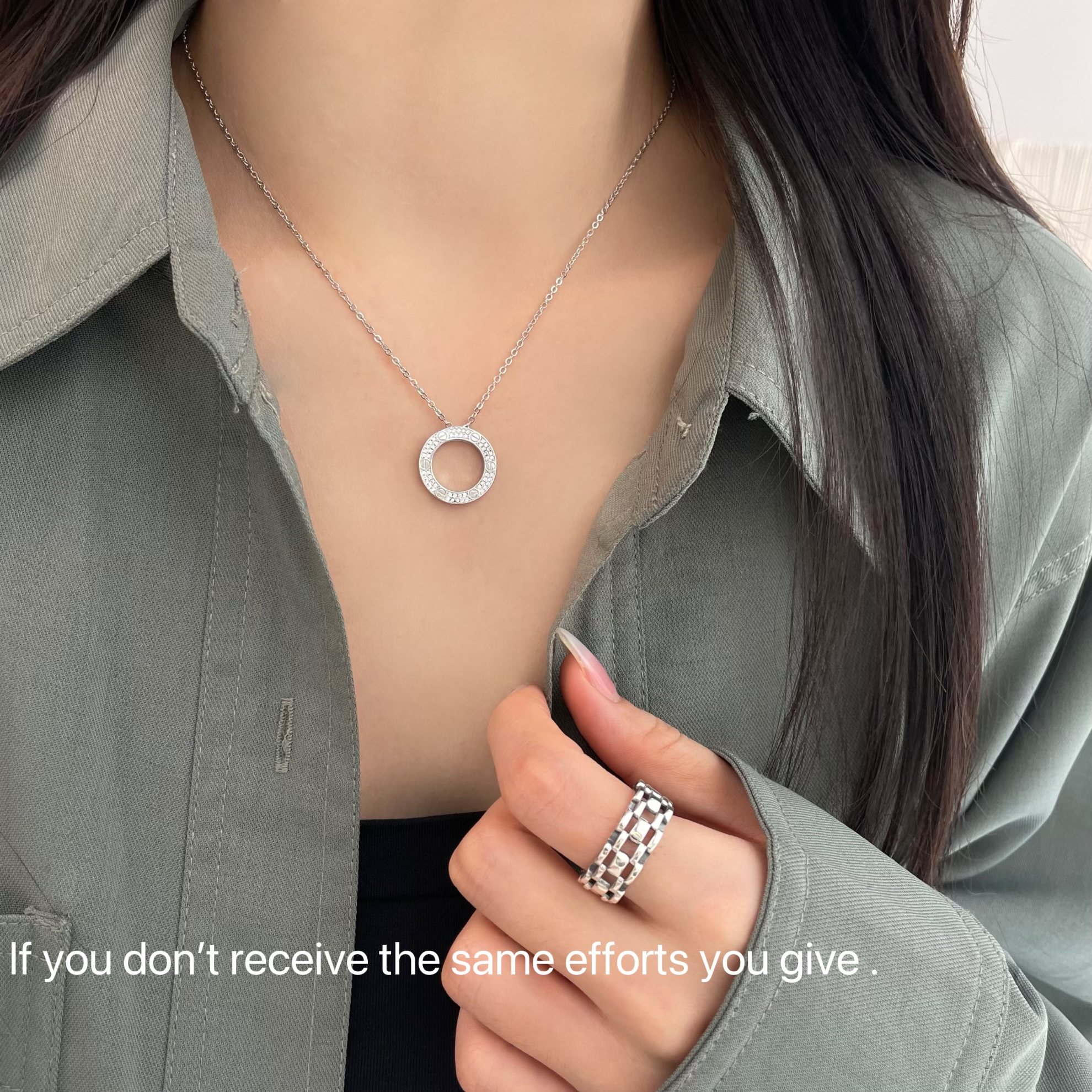 圆形满锆大饼项链潮流时尚款