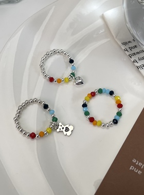 s925纯银彩珠串珠diy戒指女生ins设计小众网红食指戒潮