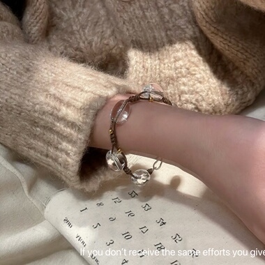 S925纯银白椭圆白水晶编织手串手链小众轻奢手链高级感精致