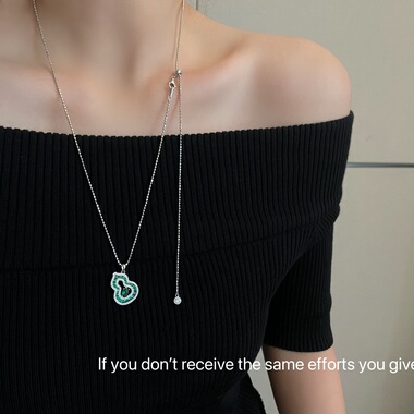 S925纯银绿色满钻葫芦吊坠项链女轻奢精致冷淡风高级小众设计