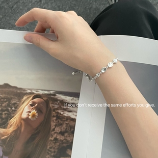 S925纯银不规则熔岩石手链女ins小众设计简约白塔