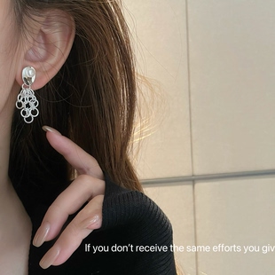 精 S925纯银圆形珍珠镂空耳环耳钉轻奢气质高级感小众ins百搭时尚