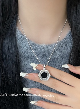 S925纯银竹节六方形黑玛瑙吊坠项链T恤百搭ins风小众设计高级